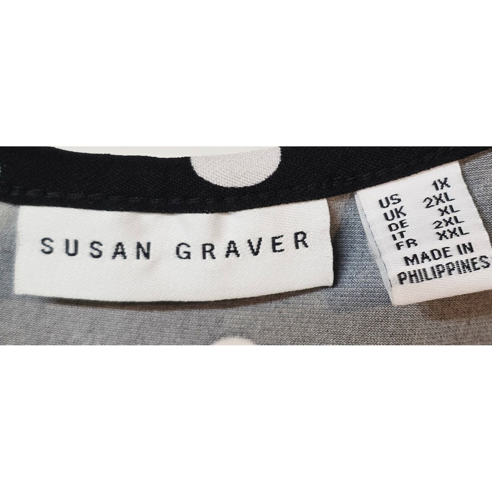 Susan Graver Womens Plus 1X Black White Polka Dot Sleeveless Fit & Flare Dress - Picture 7 of 11